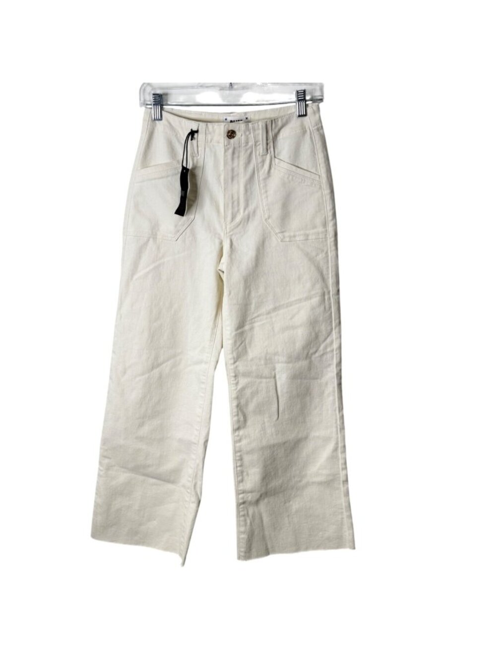 Paige Women Sz 25 Anessa Utility Jeans Cropped Ivory Ecru High-Rise Wide-Leg NEW